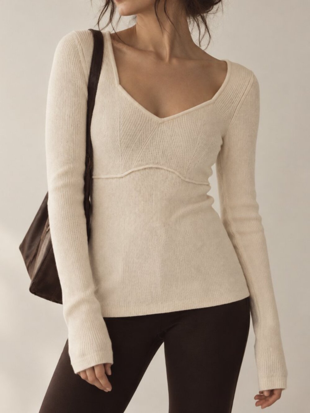 GAP Soft Ribbed Balletcore Knit Top Cream Long Sleeve M